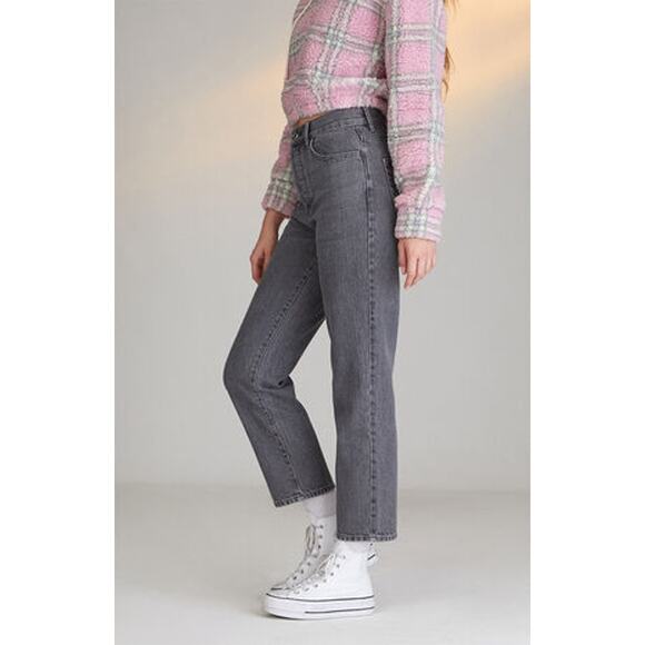 Pacsun Eco Gray High Waisted Straight Leg Button Fly Ankle Cropped Jeans 23 - Picture 5 of 13